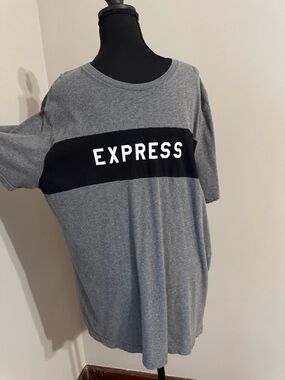 Express Gray Short Sleeve Tee with Black Chest Stripe and White Logo